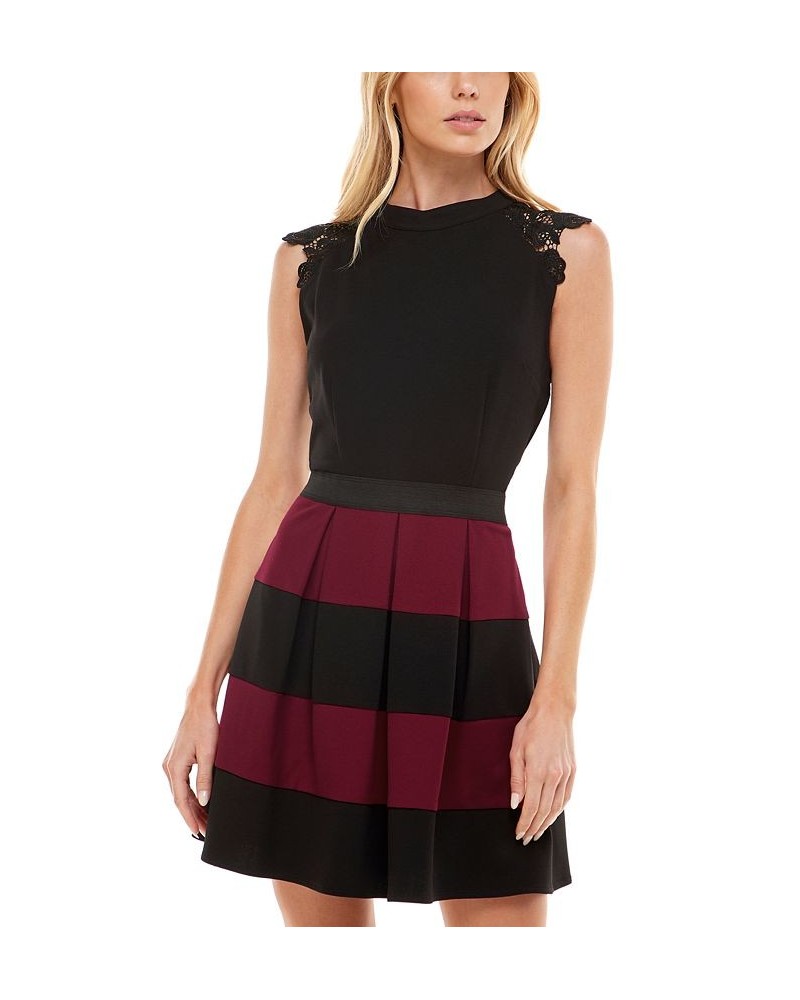 Juniors' Lace-Trim Fit & Flare Dress Black/wine $27.73 Dresses