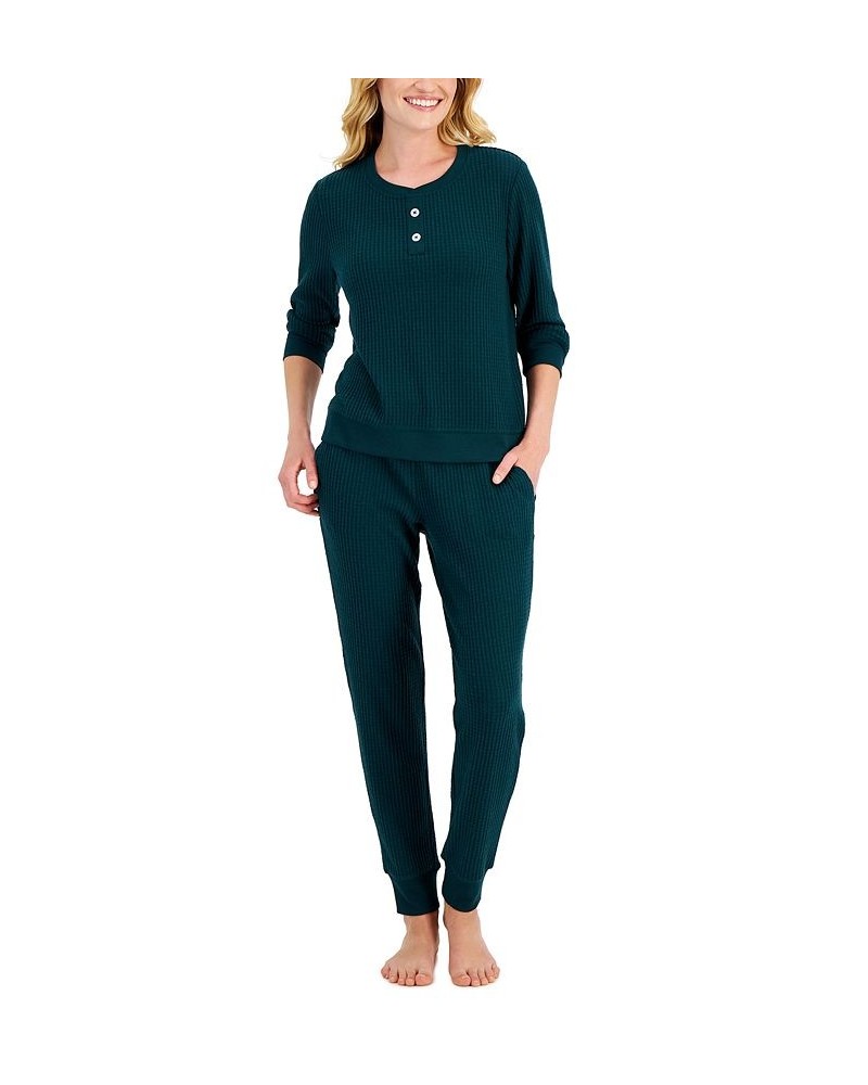 Thermal Henley Pajama Set Green $15.12 Sleepwear