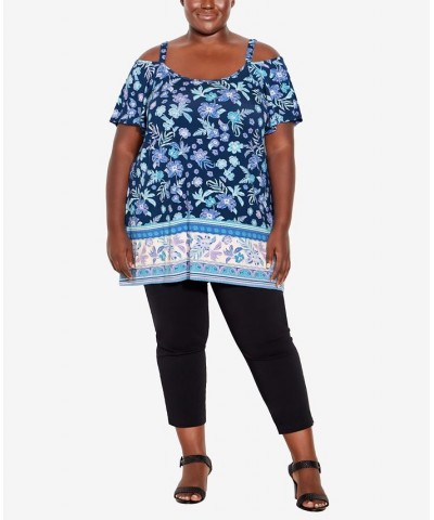 Plus Size Carrie Cold Shoulder Top Navy Border $32.43 Tops