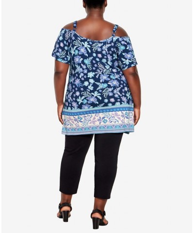 Plus Size Carrie Cold Shoulder Top Navy Border $32.43 Tops