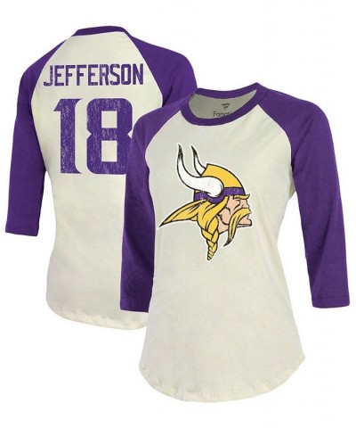 Women's Justin Jefferson Cream Purple Minnesota Vikings Player Raglan Name Number 3/4 Sleeve T-shirt White $35.39 Tops