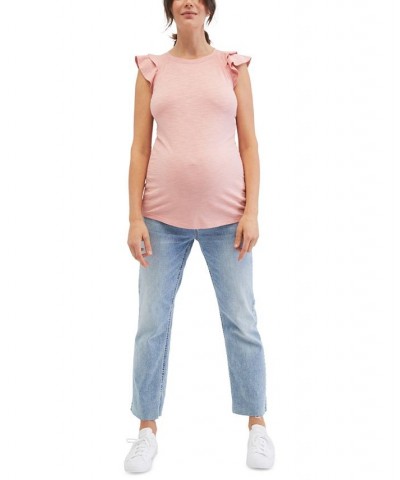 Cotton Flutter-Sleeve Maternity Top Pink $19.60 Tops