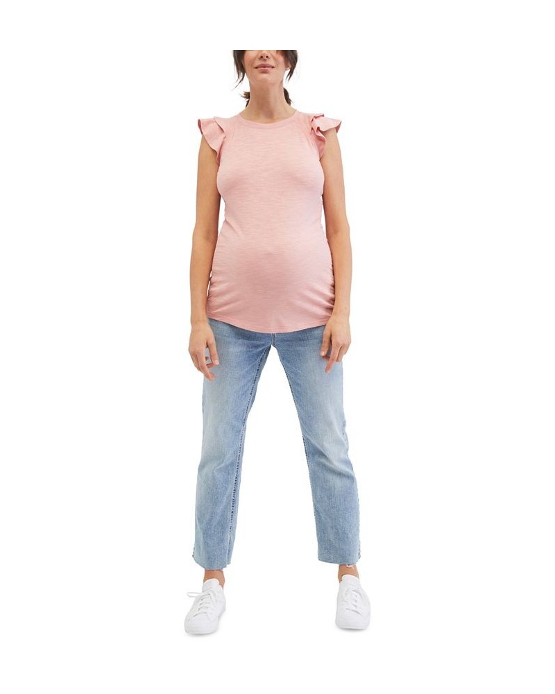 Cotton Flutter-Sleeve Maternity Top Pink $19.60 Tops