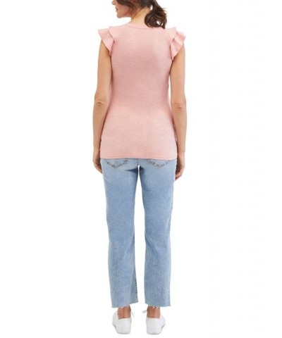 Cotton Flutter-Sleeve Maternity Top Pink $19.60 Tops