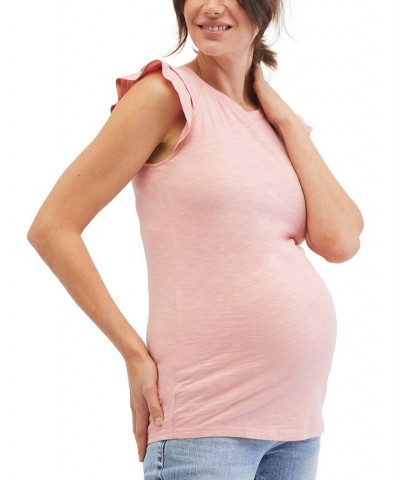 Cotton Flutter-Sleeve Maternity Top Pink $19.60 Tops