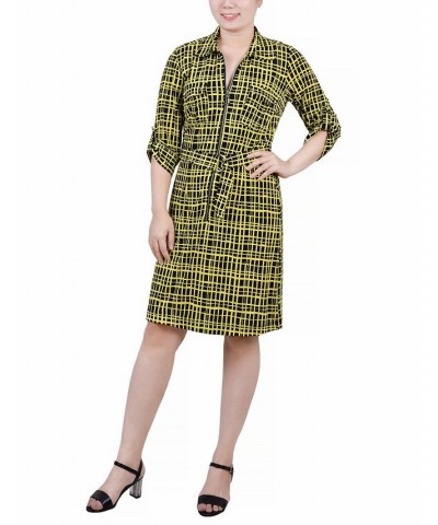 Petite Belted Roll Tab Zip Front Shirtdress Golden-Tone Viewbox $15.54 Dresses