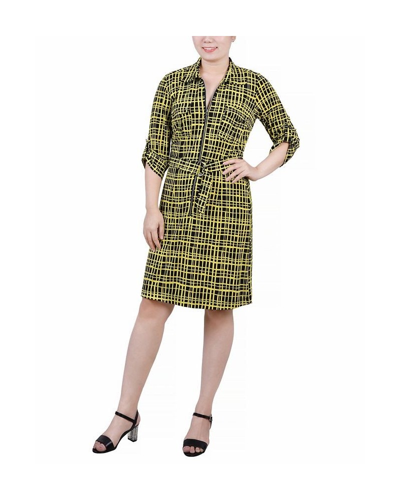 Petite Belted Roll Tab Zip Front Shirtdress Golden-Tone Viewbox $15.54 Dresses