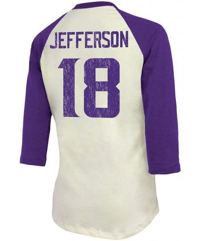 Women's Justin Jefferson Cream Purple Minnesota Vikings Player Raglan Name Number 3/4 Sleeve T-shirt White $35.39 Tops