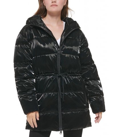 Women's Quilted Puffer Hood Jacket Black $40.82 Jackets