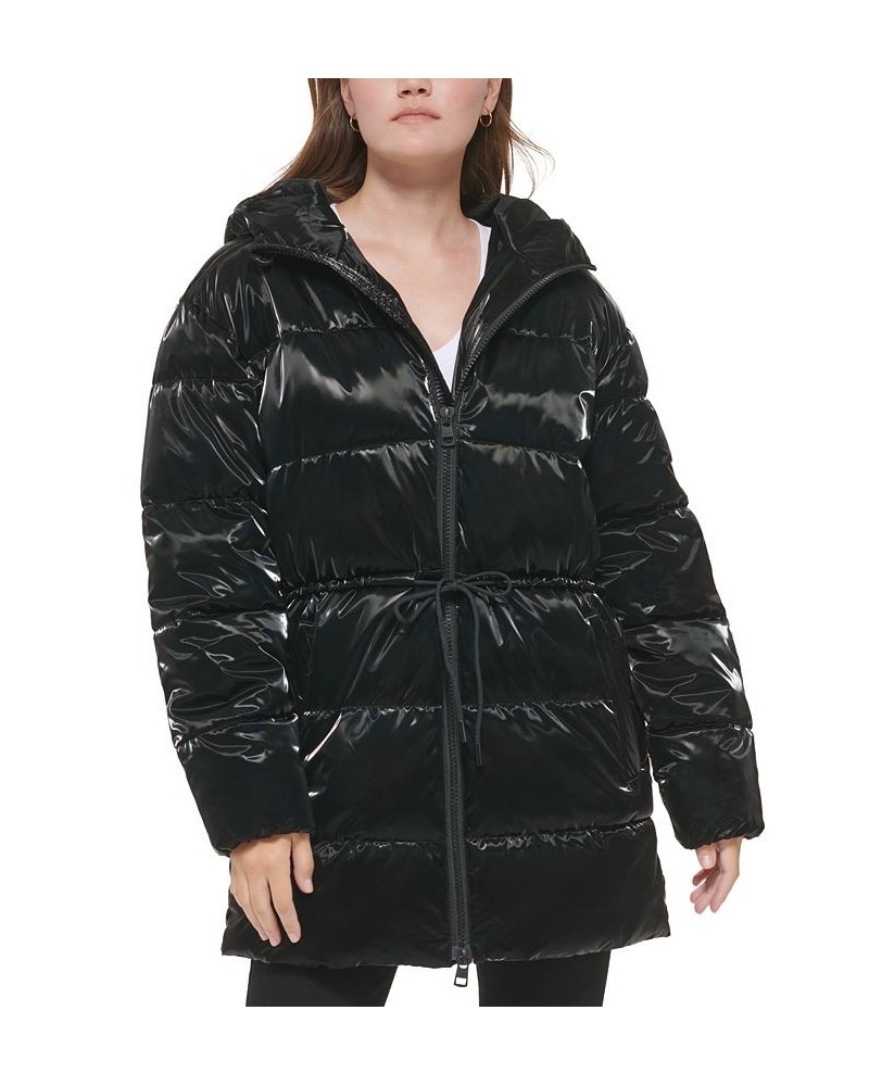 Women's Quilted Puffer Hood Jacket Black $40.82 Jackets