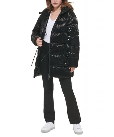 Women's Quilted Puffer Hood Jacket Black $40.82 Jackets