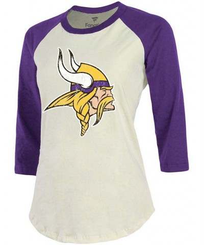 Women's Justin Jefferson Cream Purple Minnesota Vikings Player Raglan Name Number 3/4 Sleeve T-shirt White $35.39 Tops