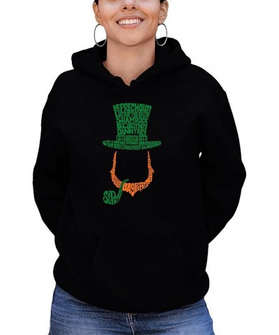 Women's Leprechaun Word Art Hooded Sweatshirt Black $33.59 Sweatshirts