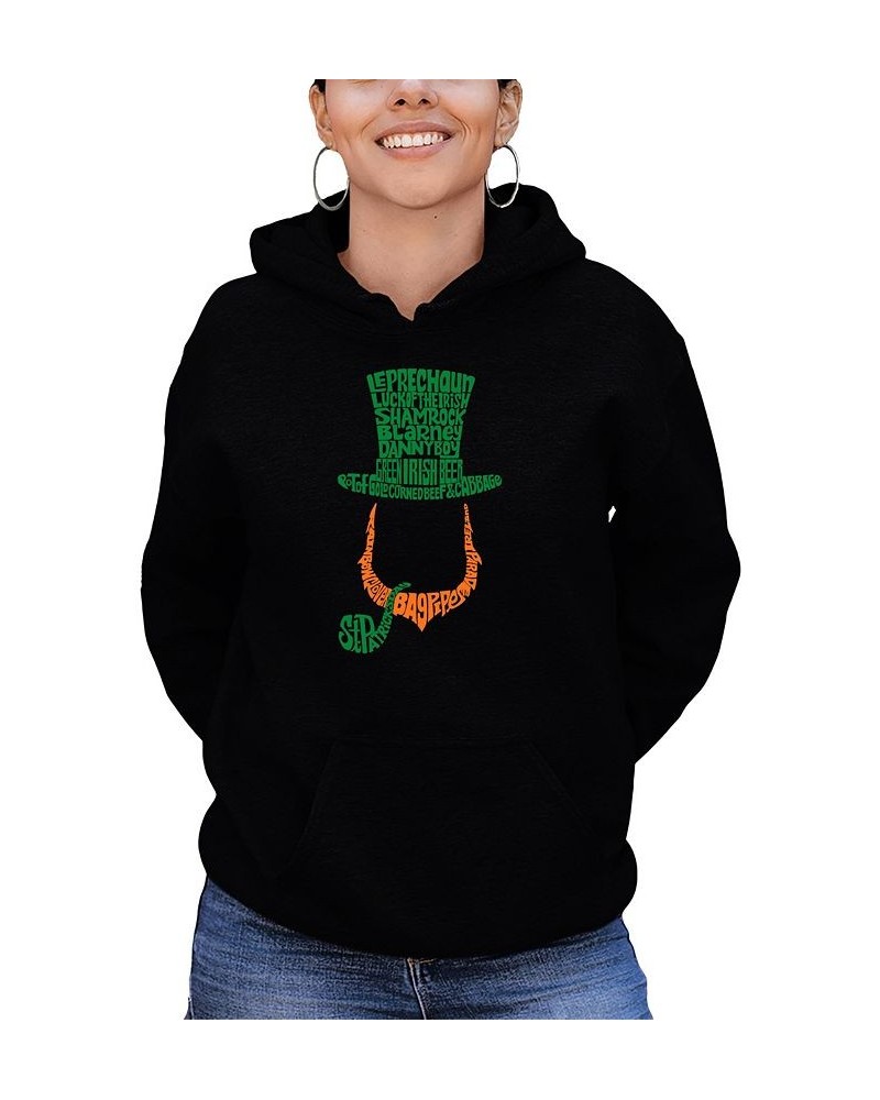 Women's Leprechaun Word Art Hooded Sweatshirt Black $33.59 Sweatshirts