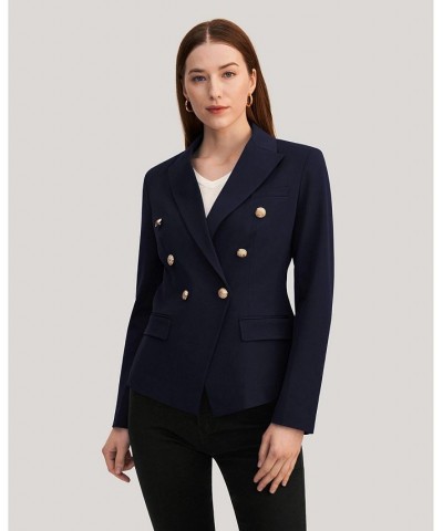 Women's Classic Double Breasted Slim Blazer Blue $54.08 Jackets