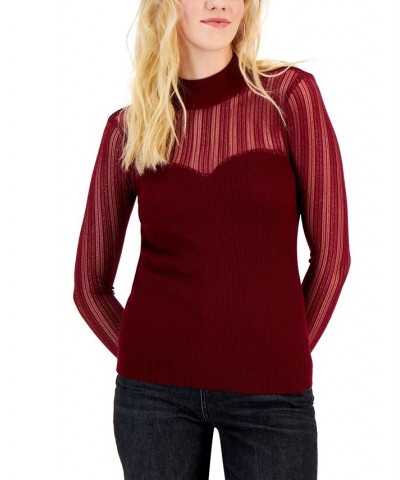 Juniors' Illusion Sweetheart-Neck Sweater Burgundy $12.17 Sweaters