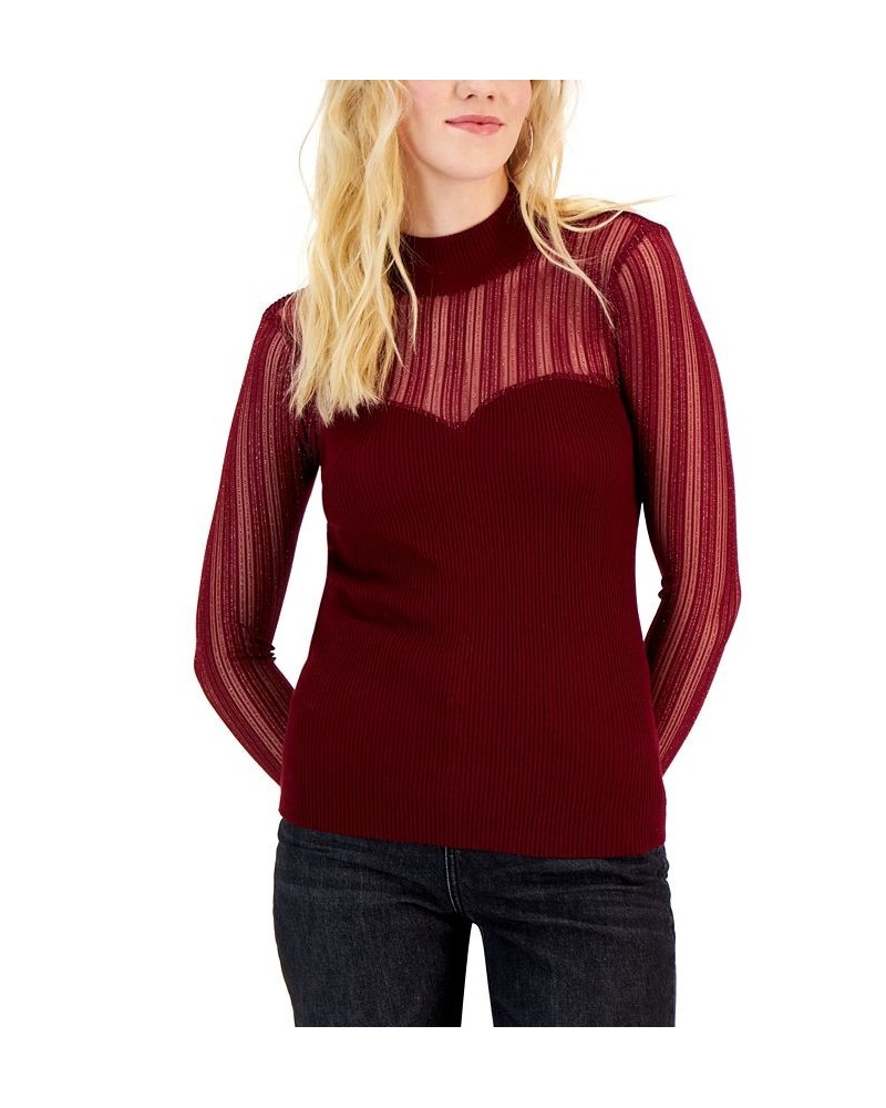 Juniors' Illusion Sweetheart-Neck Sweater Burgundy $12.17 Sweaters