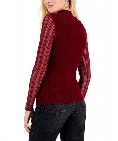 Juniors' Illusion Sweetheart-Neck Sweater Burgundy $12.17 Sweaters