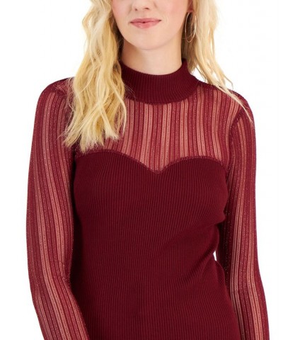 Juniors' Illusion Sweetheart-Neck Sweater Burgundy $12.17 Sweaters