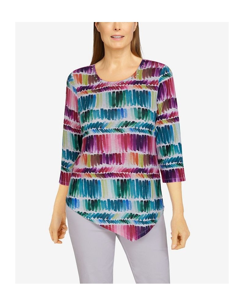 Petite Size Classics Brushstroke Print Knit Top Multi $22.71 Tops