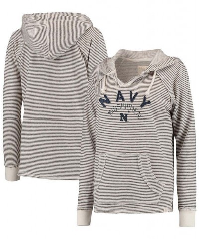 Women's Cream Navy Midshipmen Striped French Terry V-Neck Hoodie Cream $35.09 Sweatshirts