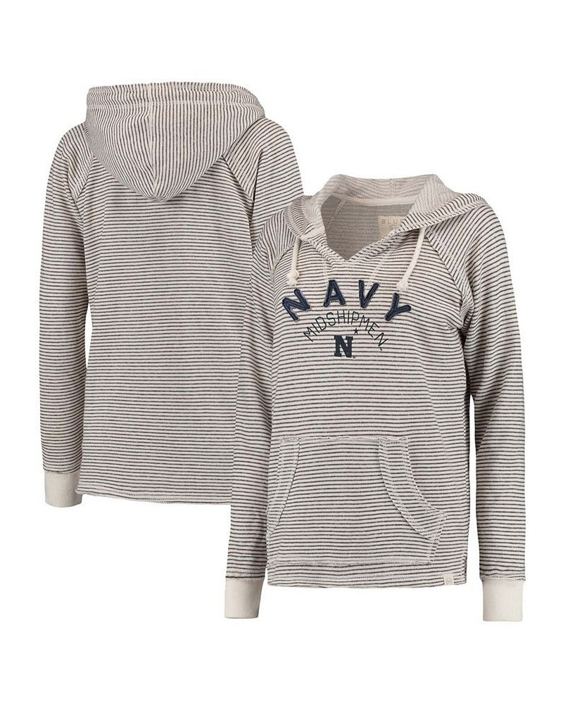 Women's Cream Navy Midshipmen Striped French Terry V-Neck Hoodie Cream $35.09 Sweatshirts