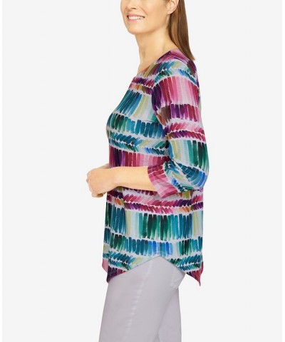 Petite Size Classics Brushstroke Print Knit Top Multi $22.71 Tops