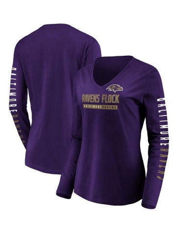 Women's Branded Purple Baltimore Ravens Slogan V-Neck Long Sleeve T-shirt Purple $20.68 Tops