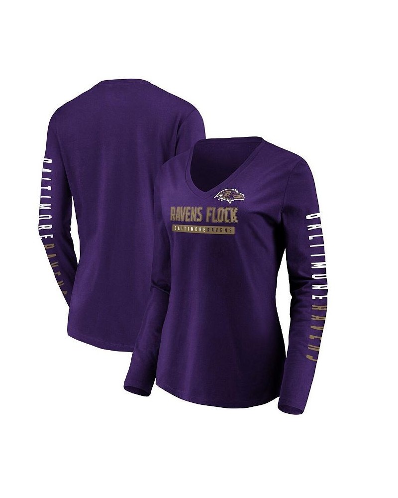 Women's Branded Purple Baltimore Ravens Slogan V-Neck Long Sleeve T-shirt Purple $20.68 Tops