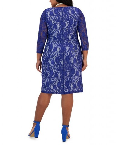 Plus Size Laurissa Lace Sheath Dress Blue $36.56 Dresses