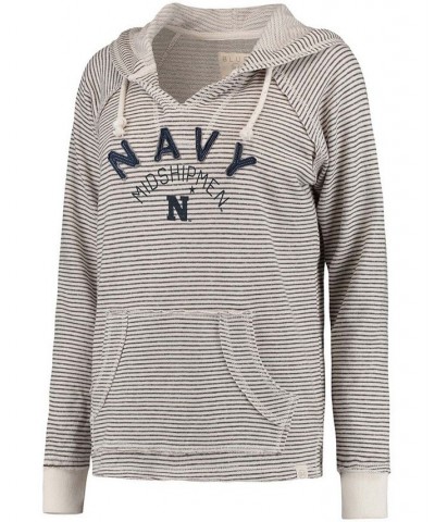 Women's Cream Navy Midshipmen Striped French Terry V-Neck Hoodie Cream $35.09 Sweatshirts