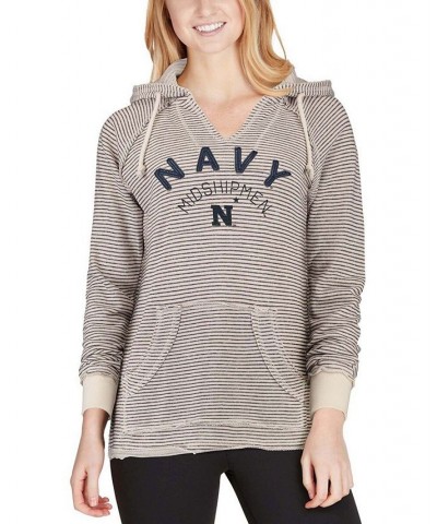 Women's Cream Navy Midshipmen Striped French Terry V-Neck Hoodie Cream $35.09 Sweatshirts