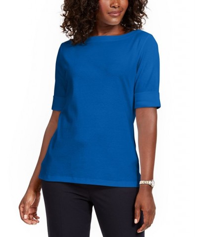 Petite Cotton Elbow-Sleeve T-Shirt Vibrant Blue $10.08 Tops