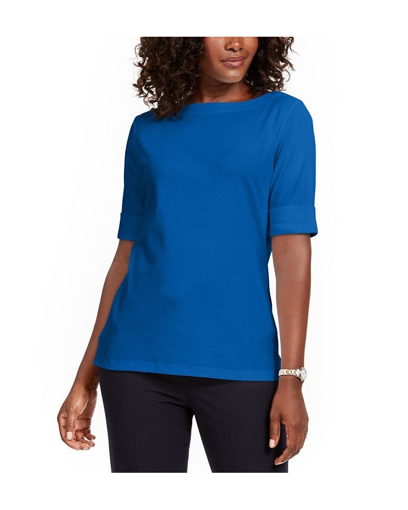 Petite Cotton Elbow-Sleeve T-Shirt Vibrant Blue $10.08 Tops