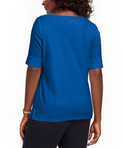 Petite Cotton Elbow-Sleeve T-Shirt Vibrant Blue $10.08 Tops