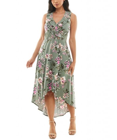 Juniors' Floral-Print Ruffled-Neck High-Low Fit & Flare Dress Pat G Green Floral $22.05 Dresses