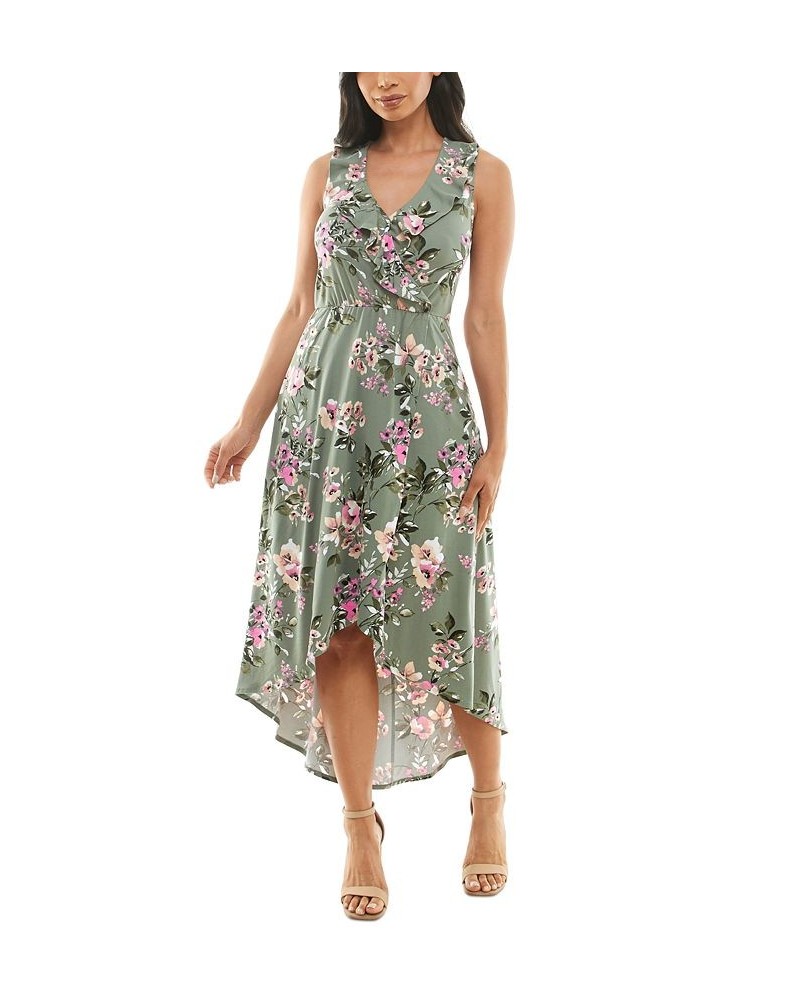 Juniors' Floral-Print Ruffled-Neck High-Low Fit & Flare Dress Pat G Green Floral $22.05 Dresses