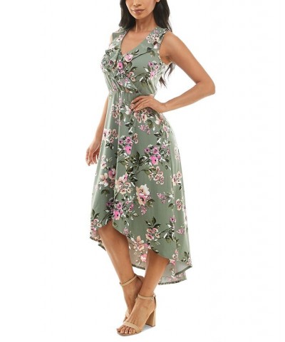 Juniors' Floral-Print Ruffled-Neck High-Low Fit & Flare Dress Pat G Green Floral $22.05 Dresses