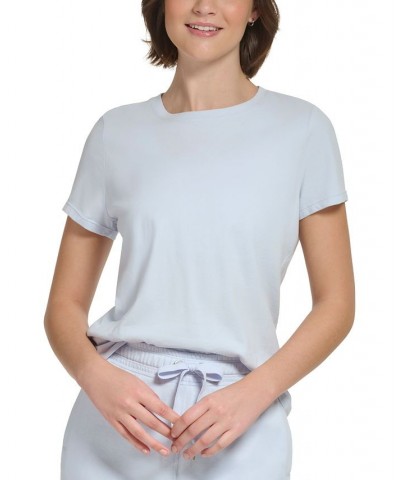 Women's Cotton Crew-Neck Logo-Detail T-Shirt Waterfall $13.61 Tops