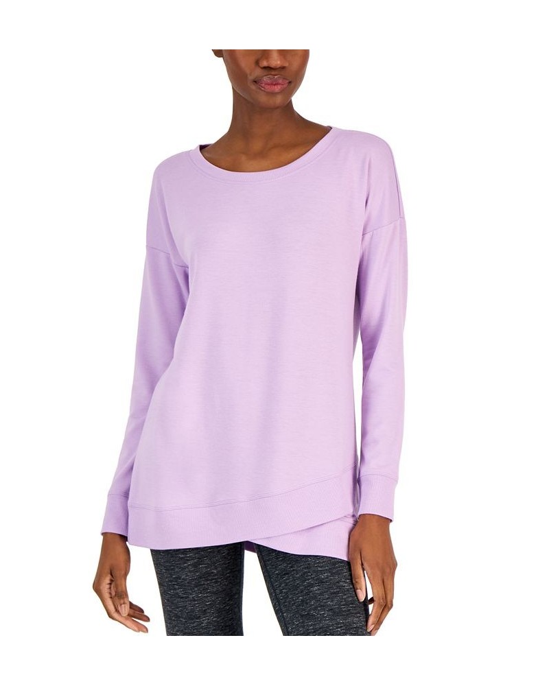 Women's French Terry Tulip-Hem Sweatshirt Purple $17.55 Sweatshirts