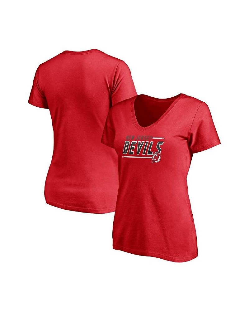 Women's Red New Jersey Devils Plus Size Mascot In Bounds V-Neck T-shirt Red $19.79 Tops