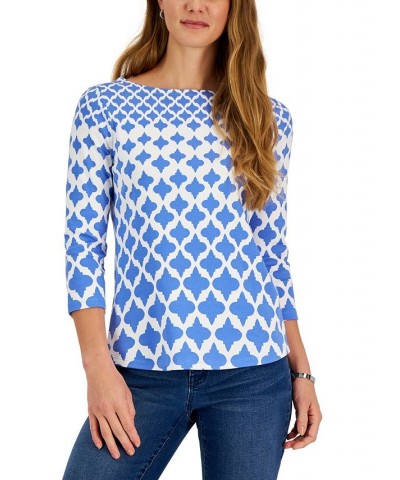 Petite 3/4-Sleeve Falling Iconic Print Top Ceruln Sky Combo $10.50 Tops