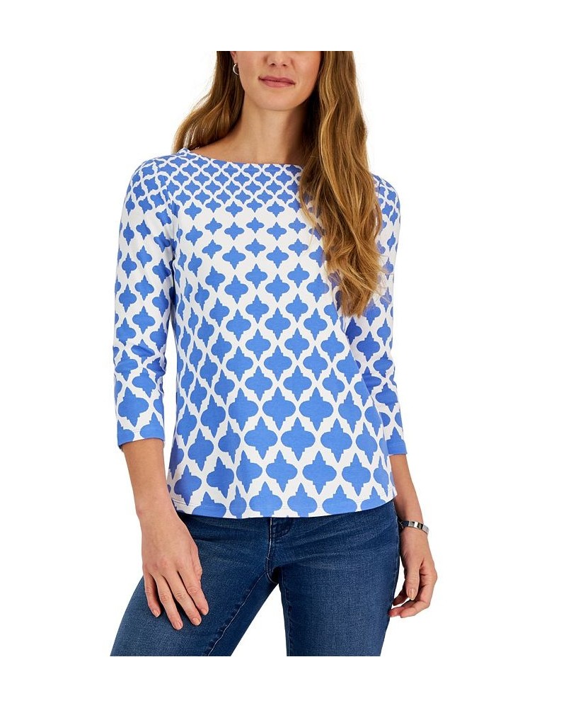 Petite 3/4-Sleeve Falling Iconic Print Top Ceruln Sky Combo $10.50 Tops