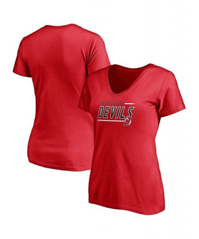 Women's Red New Jersey Devils Plus Size Mascot In Bounds V-Neck T-shirt Red $19.79 Tops