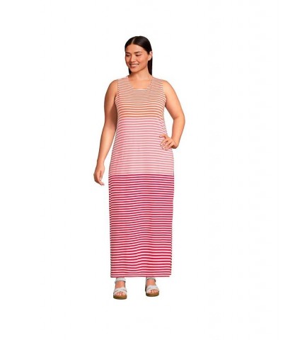 Women's Plus Size Cotton Jersey Sleeveless Swim Cover-up Maxi Dress Wood lily/strawberry stripe $29.98 Swimsuits