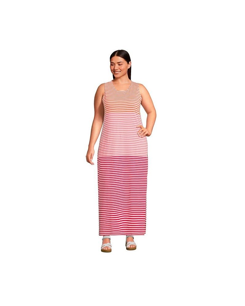 Women's Plus Size Cotton Jersey Sleeveless Swim Cover-up Maxi Dress Wood lily/strawberry stripe $29.98 Swimsuits