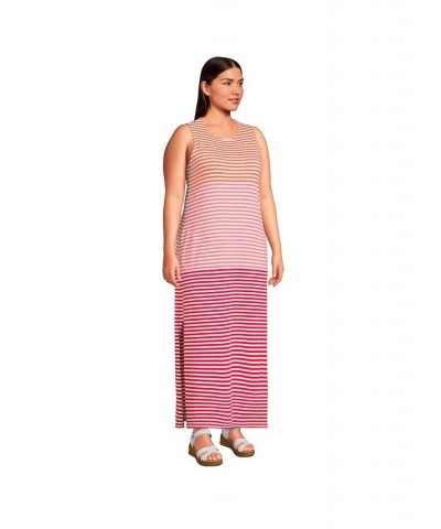 Women's Plus Size Cotton Jersey Sleeveless Swim Cover-up Maxi Dress Wood lily/strawberry stripe $29.98 Swimsuits