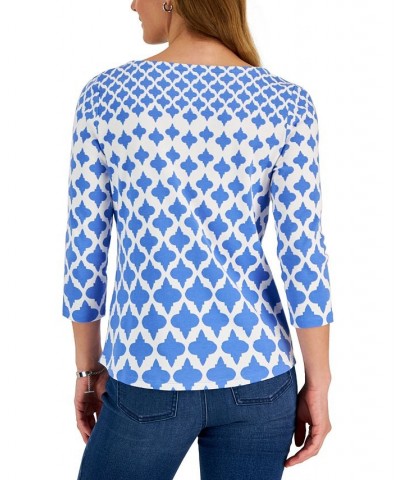 Petite 3/4-Sleeve Falling Iconic Print Top Ceruln Sky Combo $10.50 Tops