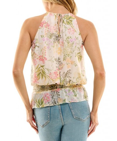 Juniors' Floral-Print Sleeveless Smocked-Waist Top Pat I $23.03 Tops