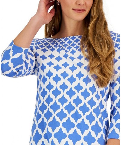 Petite 3/4-Sleeve Falling Iconic Print Top Ceruln Sky Combo $10.50 Tops